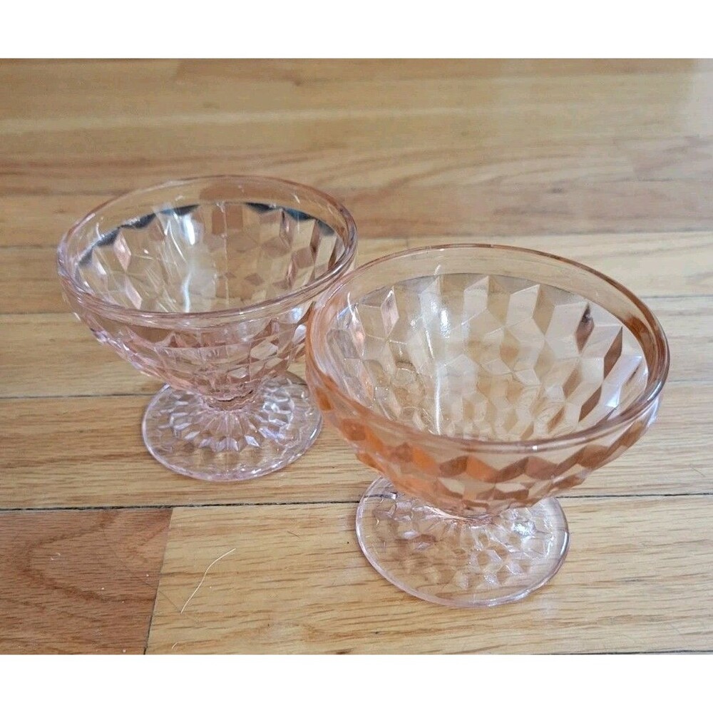 Vintage 2 Jeannette Windsor Diamond Sherbet Dish  Pink Depression Glass Art Deco